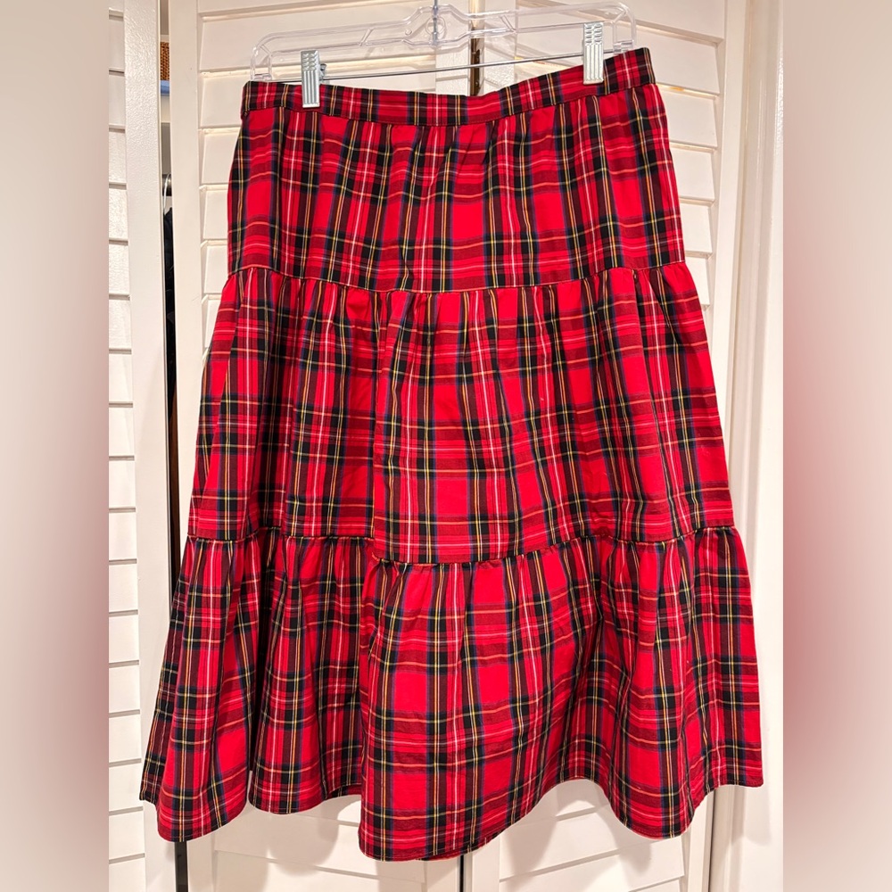 J.Crew Women's Medium Red Tartan Midi Skirt